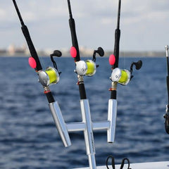 Tigress kite rod holder holding three rods, improving reach and organization during offshore trolling.