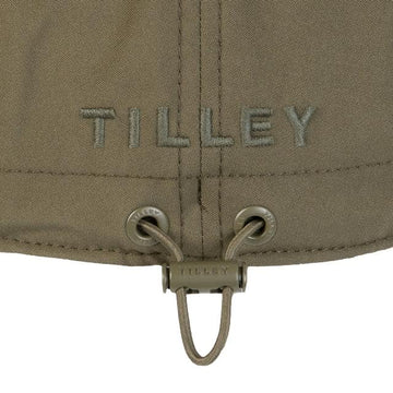Tilley Airflo Cooling Cap olive DWR closeup reveals water-repellent finish.