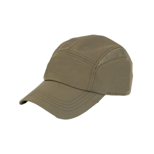 Tilley Airflo Cooling Cap olive front view with breathable five-panel design for comfort.