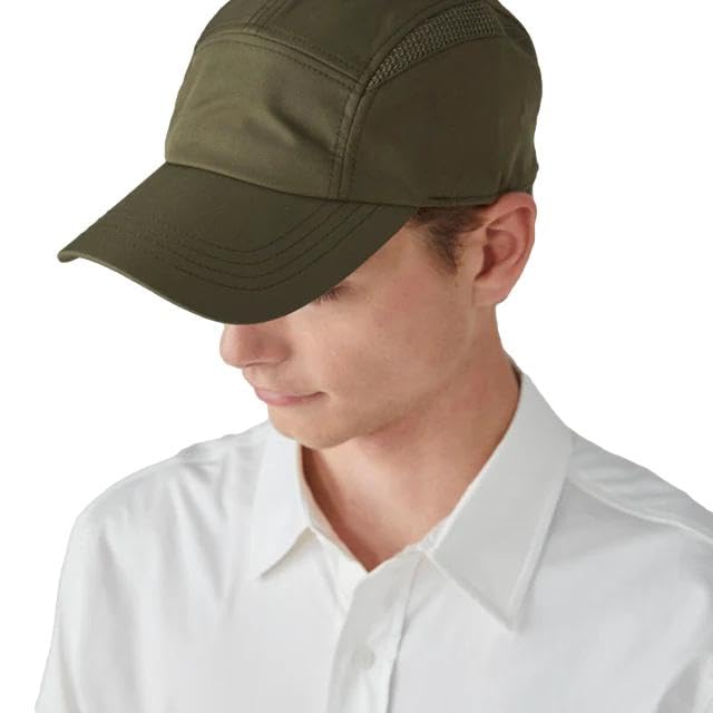 Tilley Airflo Cooling Cap olive recycled-material closeup emphasizes sustainability.