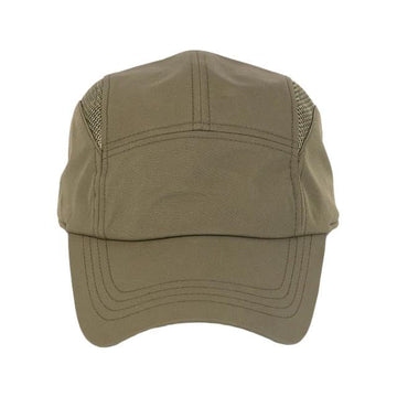 Tilley Airflo Cooling Cap olive worn during outdoor cycling or running.