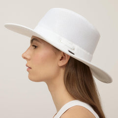 Tilley Airflo white back view reveals full mesh crown for airflow