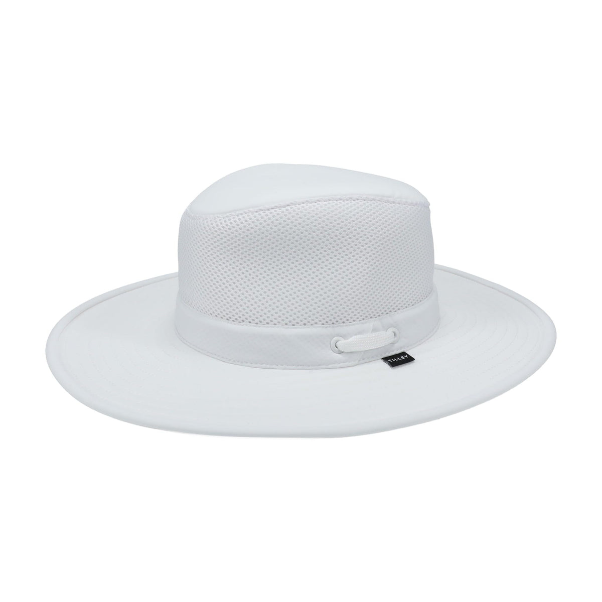 Tilley Airflo mesh hat white front view showing breathable crown for all-day comfort