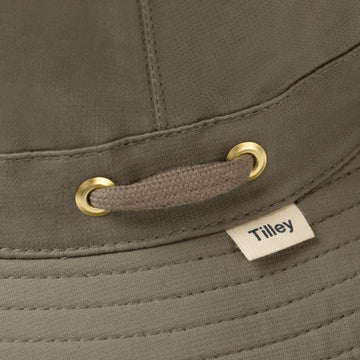 Tilley Airflo Organic Olive 6 7/8 closeup stitching demonstrates durable construction