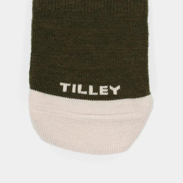 Tilley Landscape Sock khaki top view highlighting merino blend softness