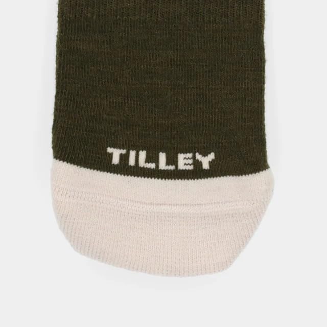 Tilley Landscape Sock khaki top view highlighting merino blend softness