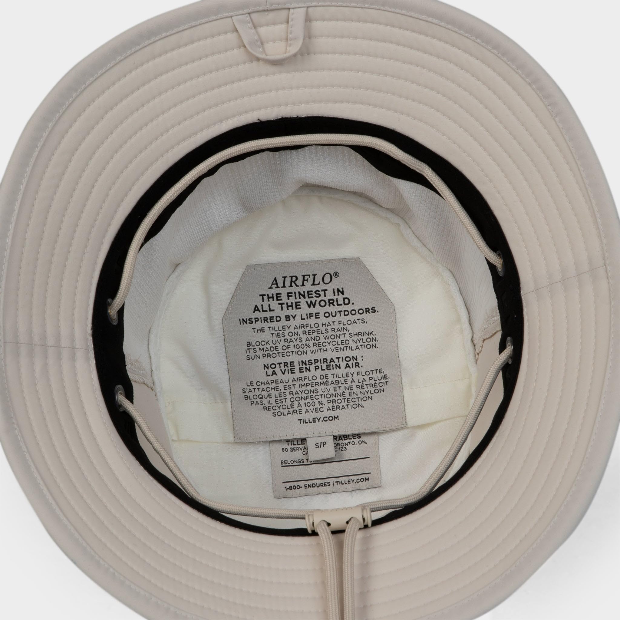 Tilley Standard LTM1 Airflo Bucket Hat material close-up — recycled nylon fabric.