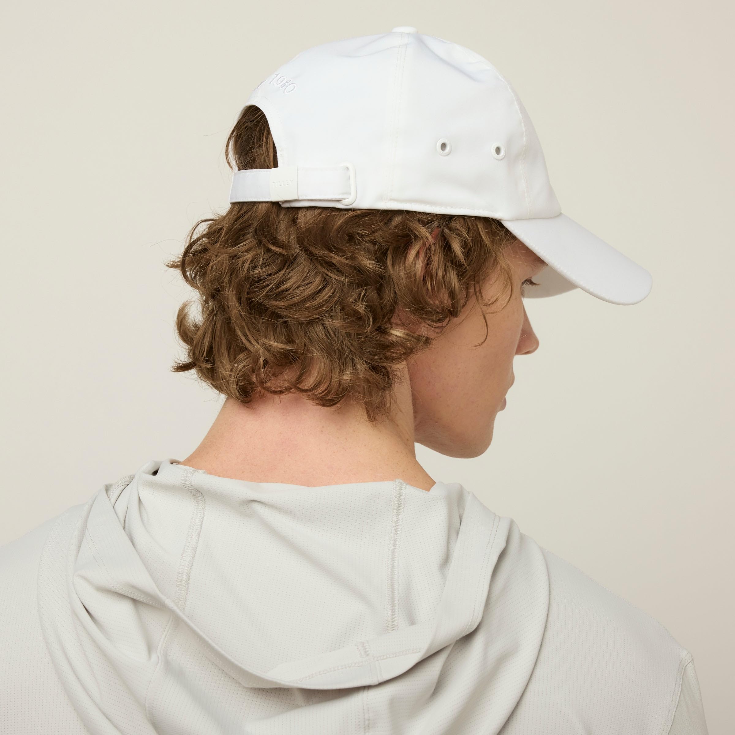 Tilley white travel cap rear view with minimalist design