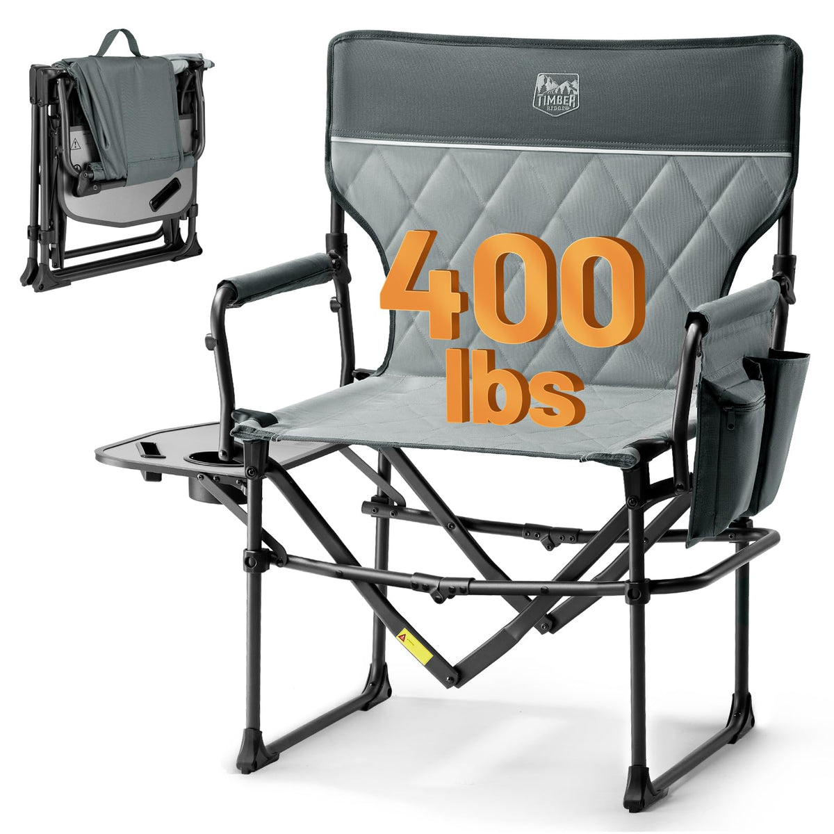 Timber Ridge aluminum directors chair with side table and cup holder for easy beverages.
