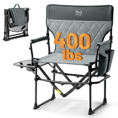 Timber Ridge aluminum directors chair with side table and cup holder for easy beverages.