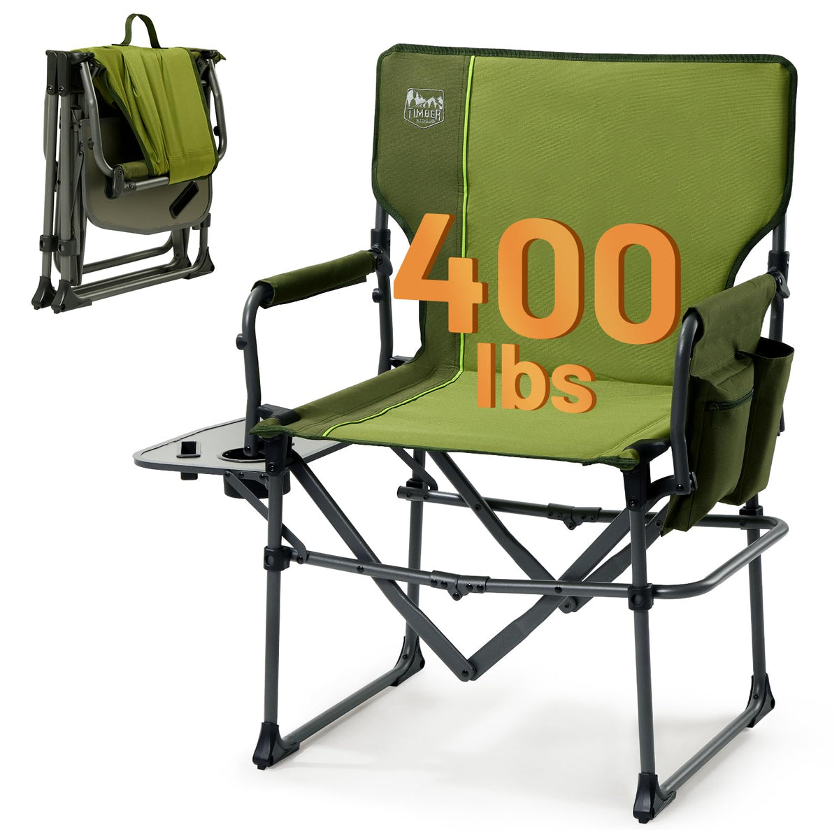 TIMBER RIDGE aluminum directors chair with side table for easy outdoor beverages.