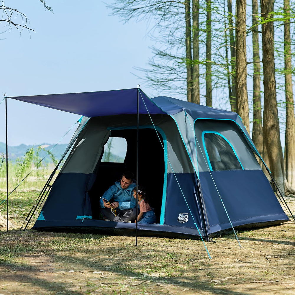 TIMBER RIDGE blackout 6-person tent setup enables quick family camping