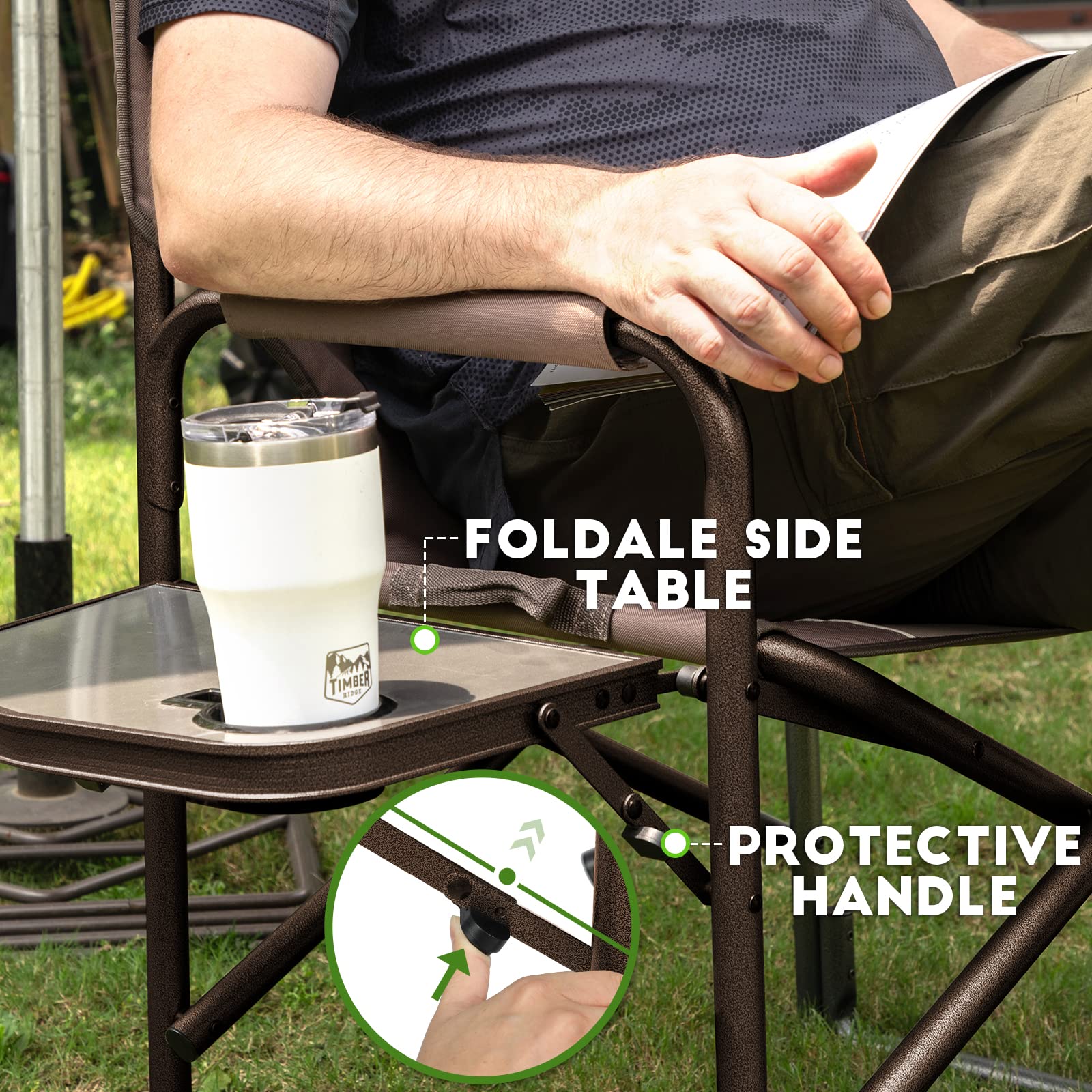 TIMBER RIDGE chair 400lbs capacity supports sturdy seating on grass, deck, or trail.