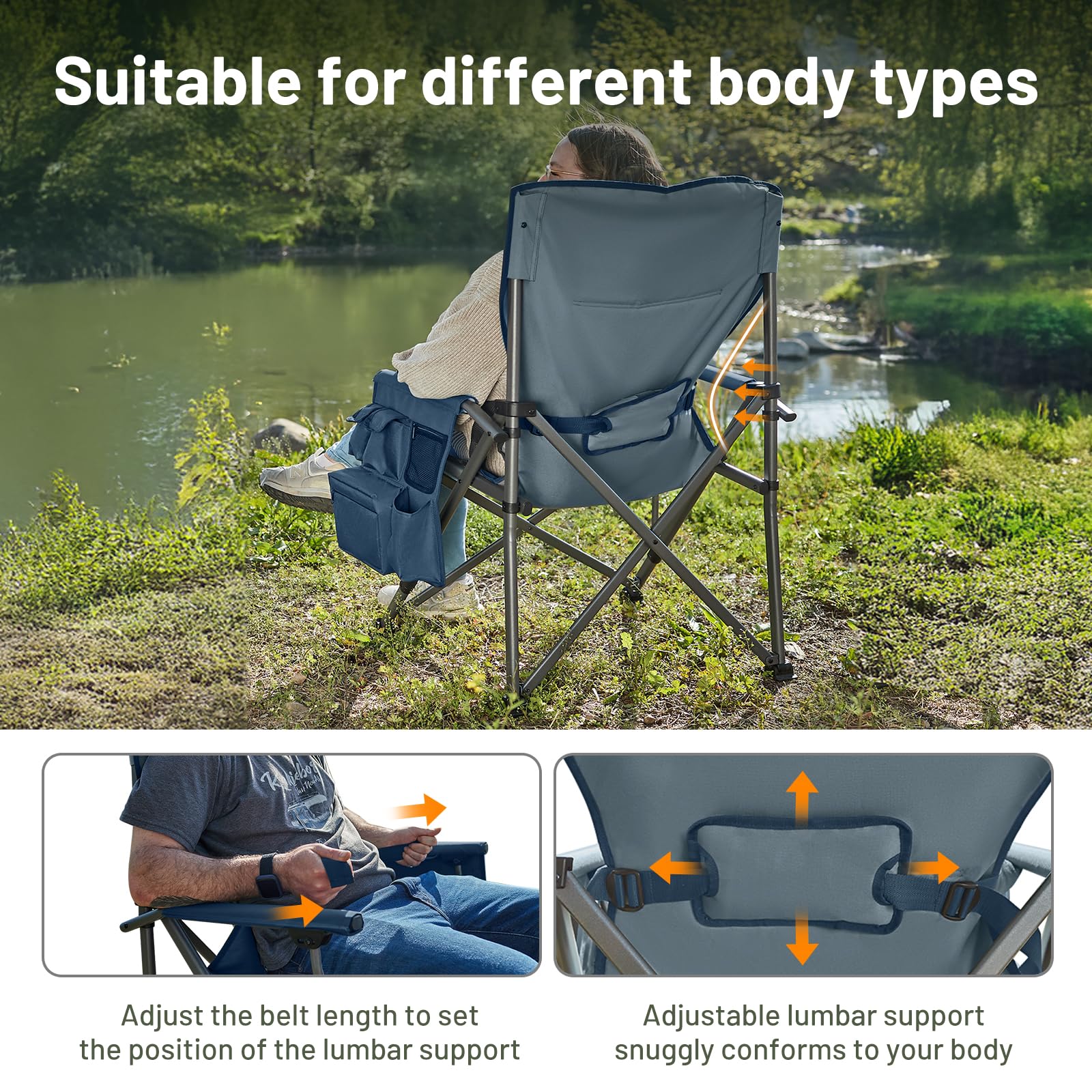 TIMBER RIDGE padded backrest enhances comfort while sitting through activities.