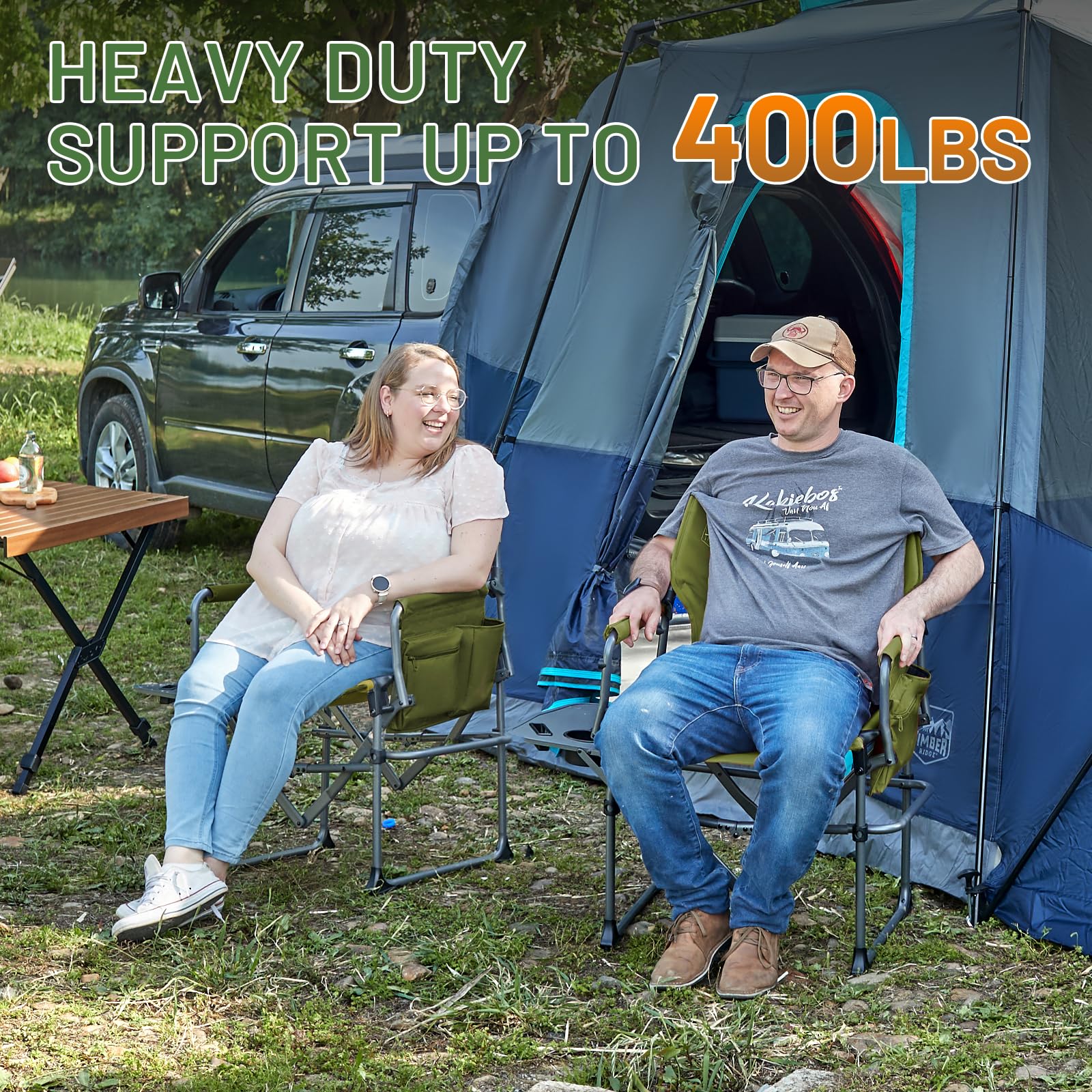 TIMBER RIDGE chair side pocket and cup holder keep essentials handy outdoors.
