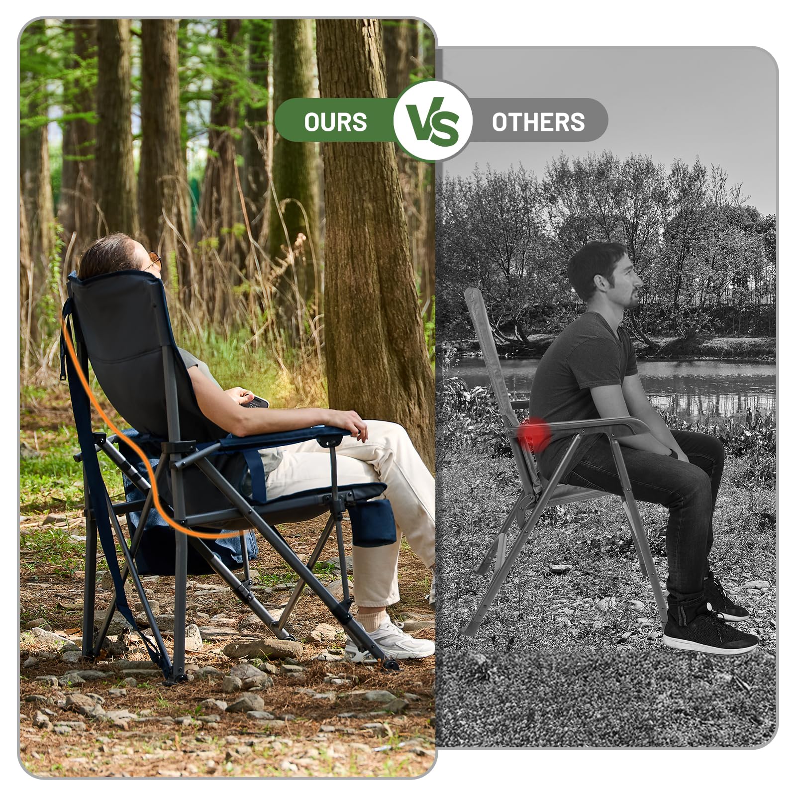TIMBER RIDGE chair with side pocket and cup holder keeps essentials close.