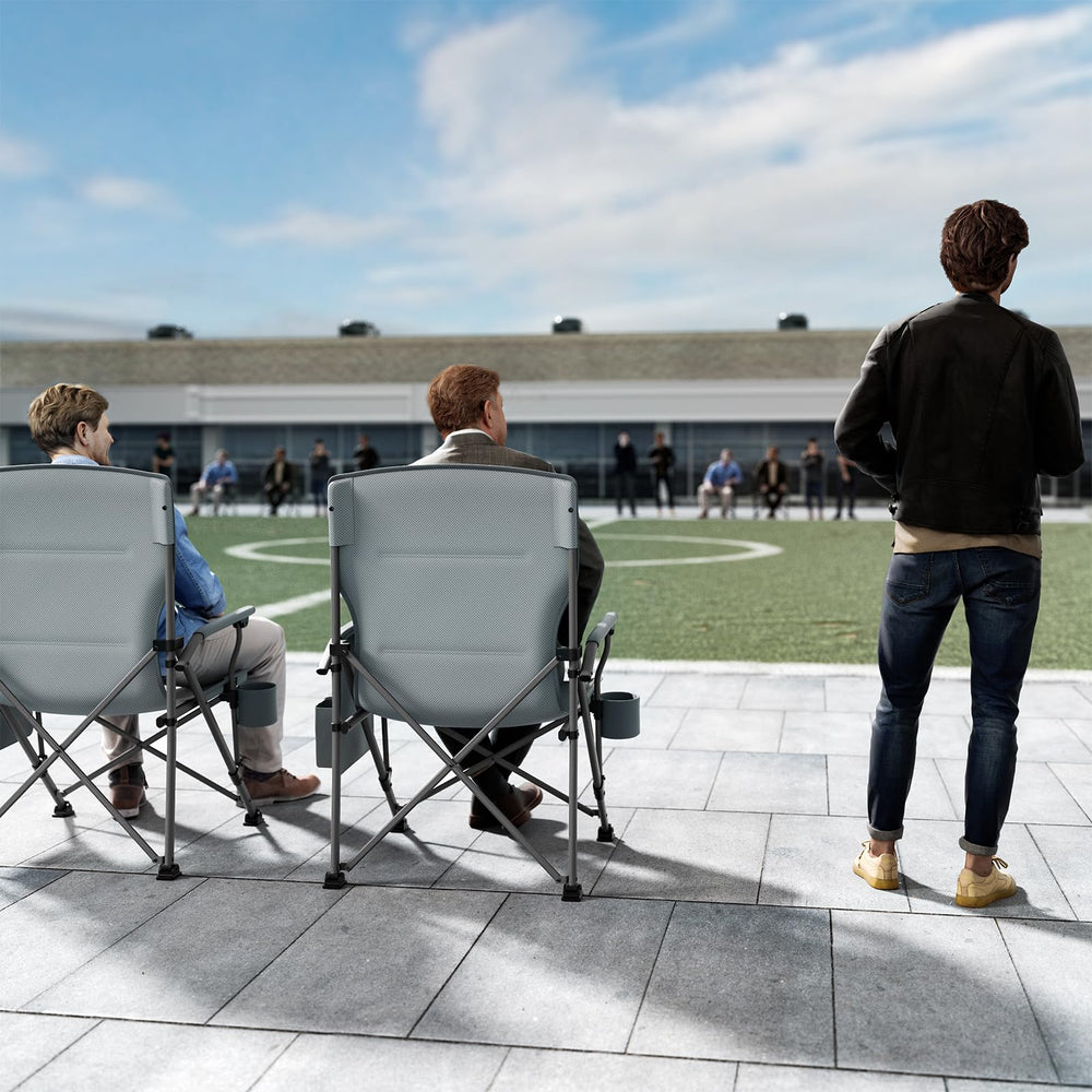TIMBER RIDGE chair in use at campsite highlights versatile indoor-outdoor setup.