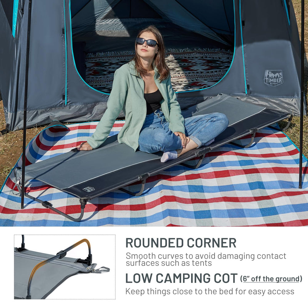 Timber Ridge cot 225lbs weight capacity supports versatile campers on trips.
