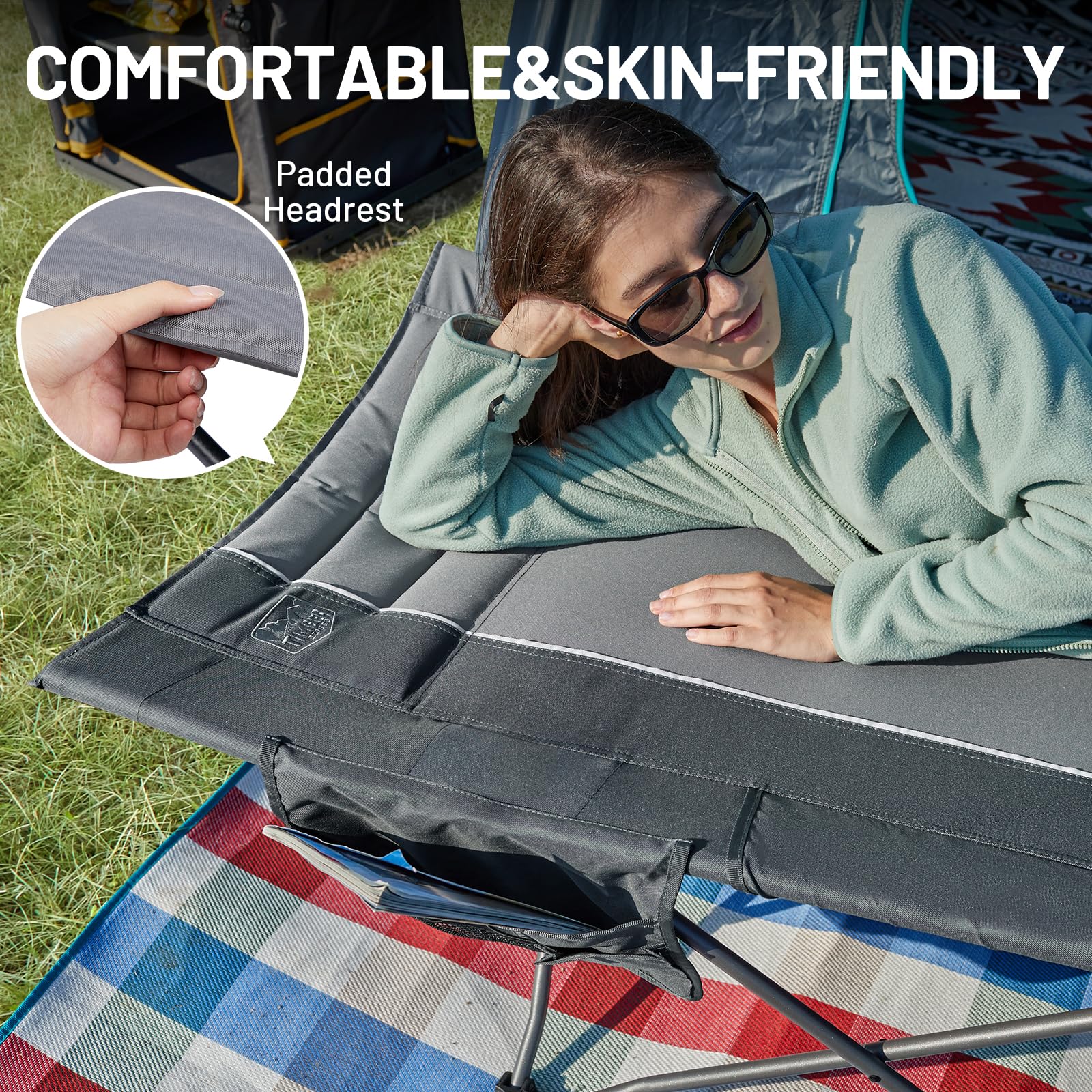 Timber Ridge breathable fabric cot provides comfortable nights outdoors.