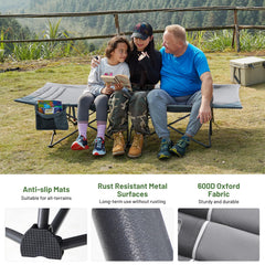Timber Ridge cot headrest close-up shows padded support for restful sleep.