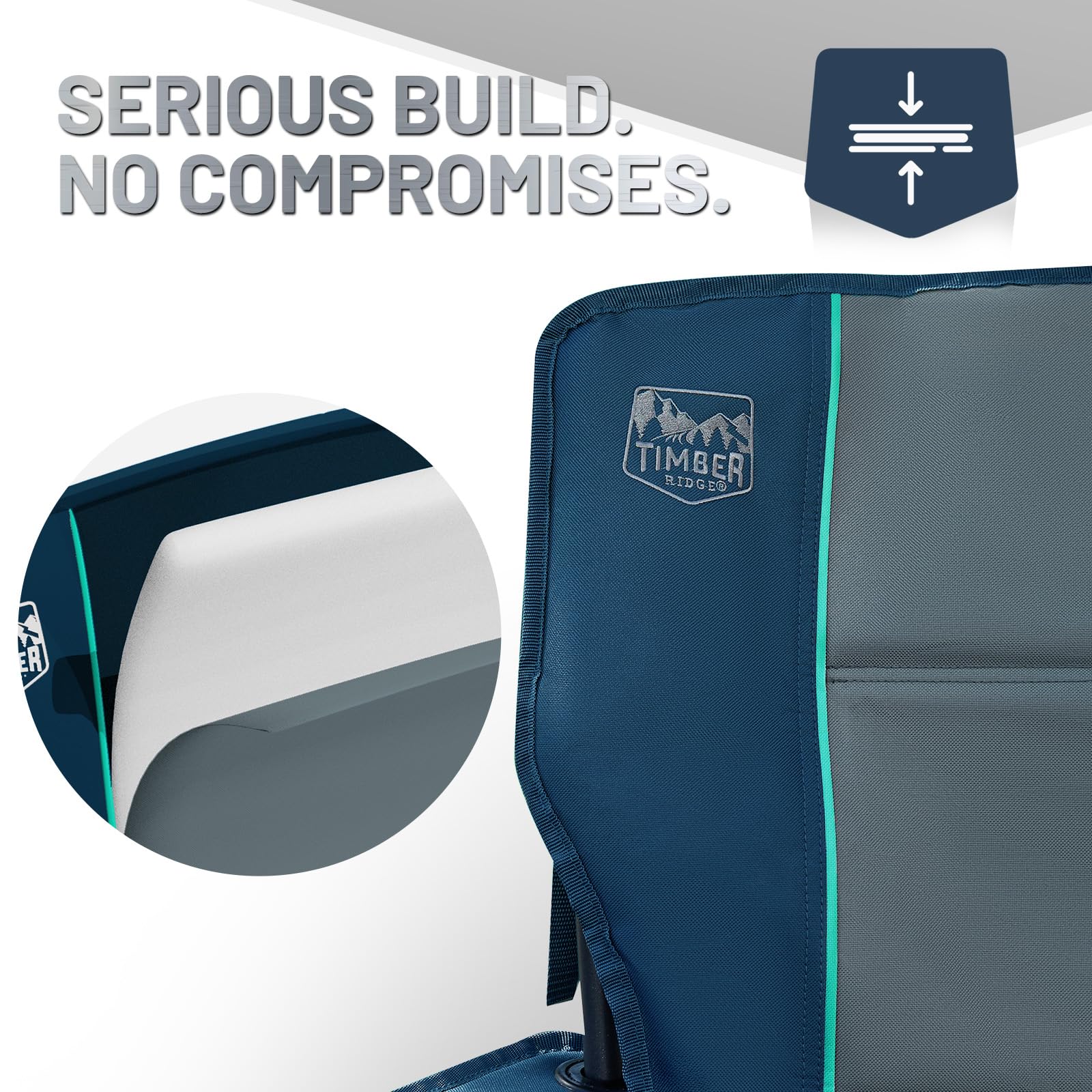 TIMBER RIDGE cup holder and side pocket close-up illustrates convenient on-the-spot essentials.