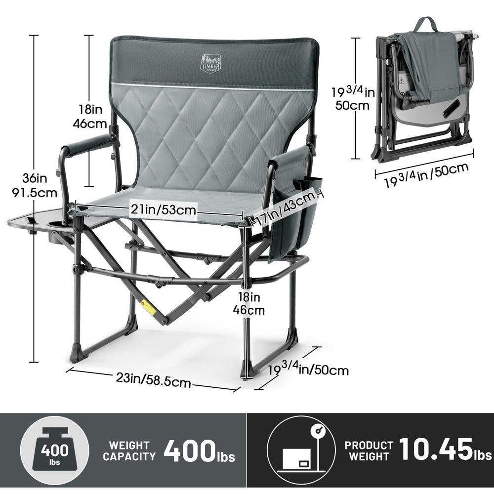 Timber Ridge directors chair folds compactly for easy transport and storage.