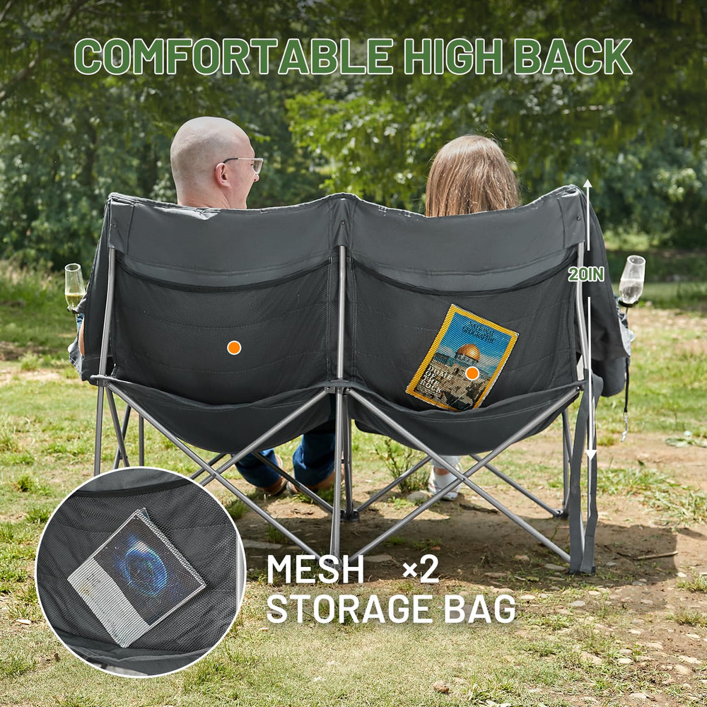 Timber Ridge Double Camping Chair folded-compact demonstrates portability