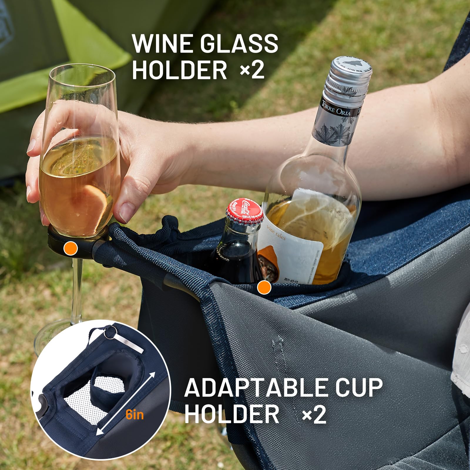 Timber Ridge Double Chair at a campsite with friends enjoying the outdoors.