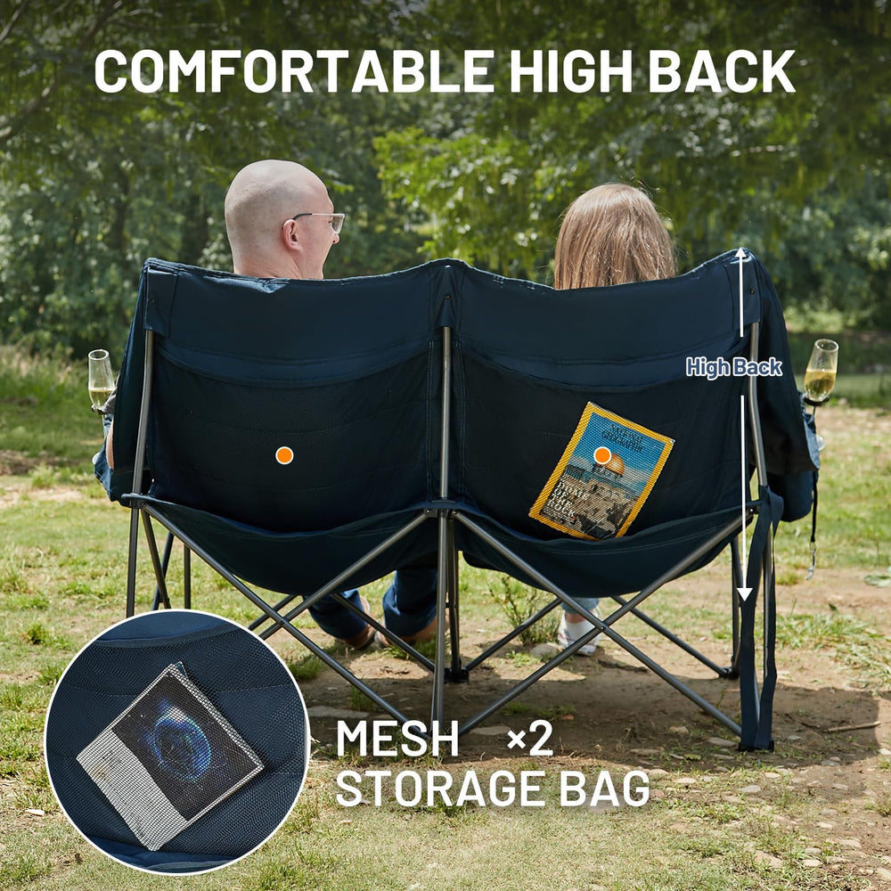 Timber Ridge Double Chair cup holders for drinks during campsites or games.
