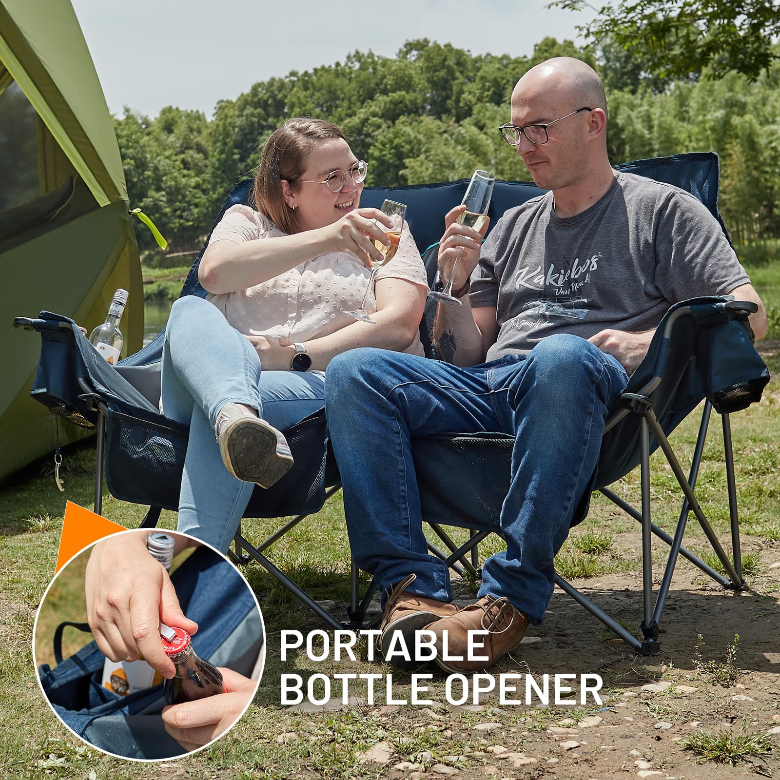 Timber Ridge Double Chair folded compact for easy transport and storage.