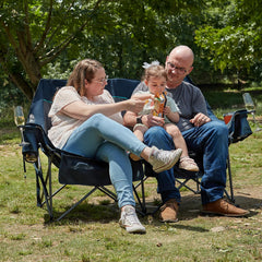 Timber Ridge Double Chair steel frame details highlight rugged outdoor durability.
