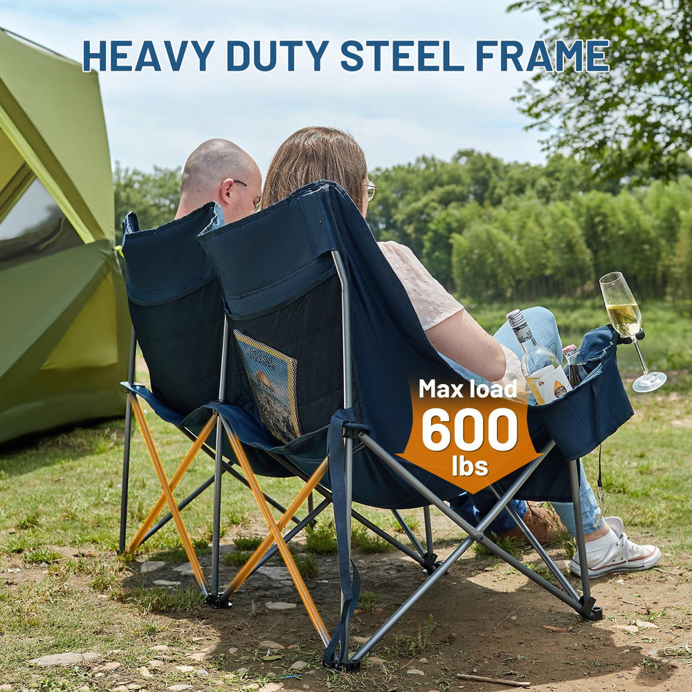 Timber Ridge Double Chair storage pockets keep essentials within reach at the campsite.