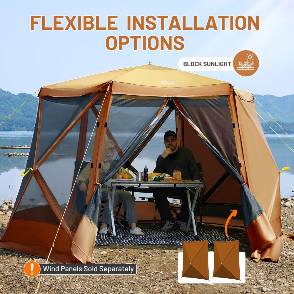 TIMBER RIDGE Flexible fiberglass poles keep a sturdy frame in breezy conditions.