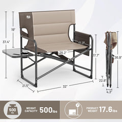 Foam-filled backrest and seat provide cushioned comfort for longer outdoor events
