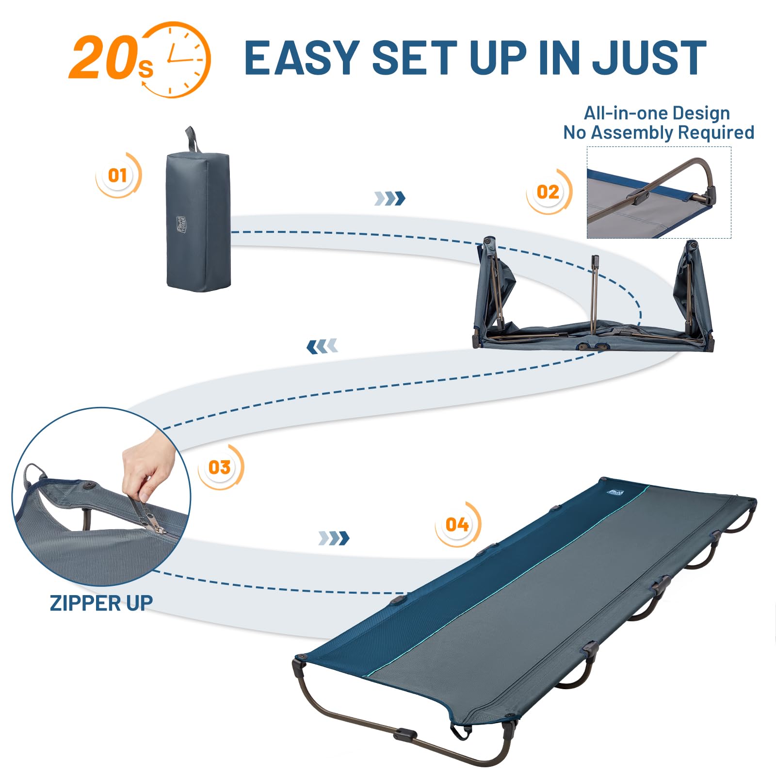Timber Ridge compact folded cot with carry bag for travel