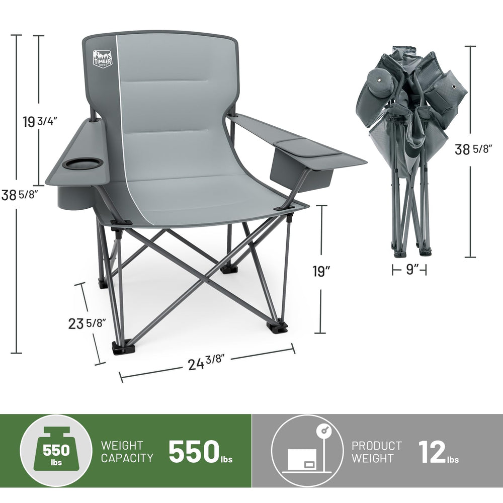 timber ridge chair features cup holder and side pocket for essentials