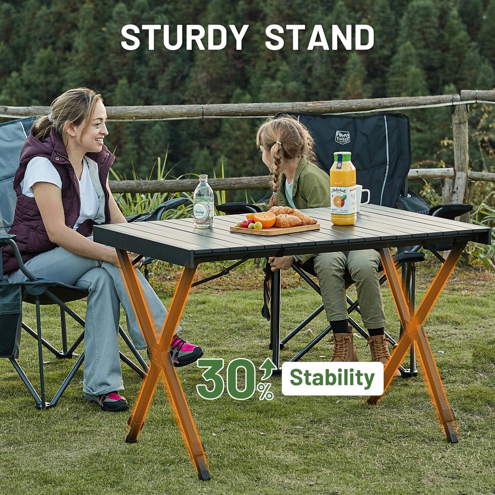 TIMBER RIDGE uneven ground stability keeps the table level outdoors.