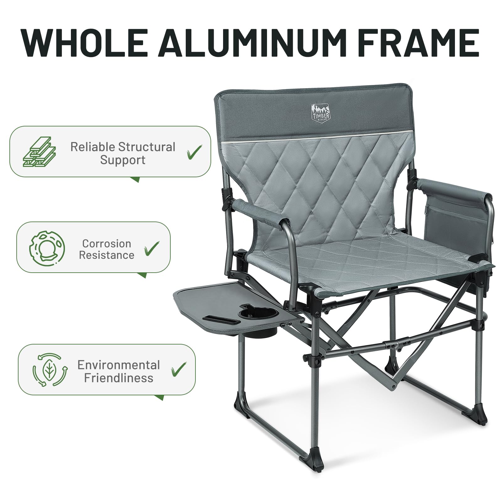 Timber Ridge gray director chair in use at picnic or camping scenario.