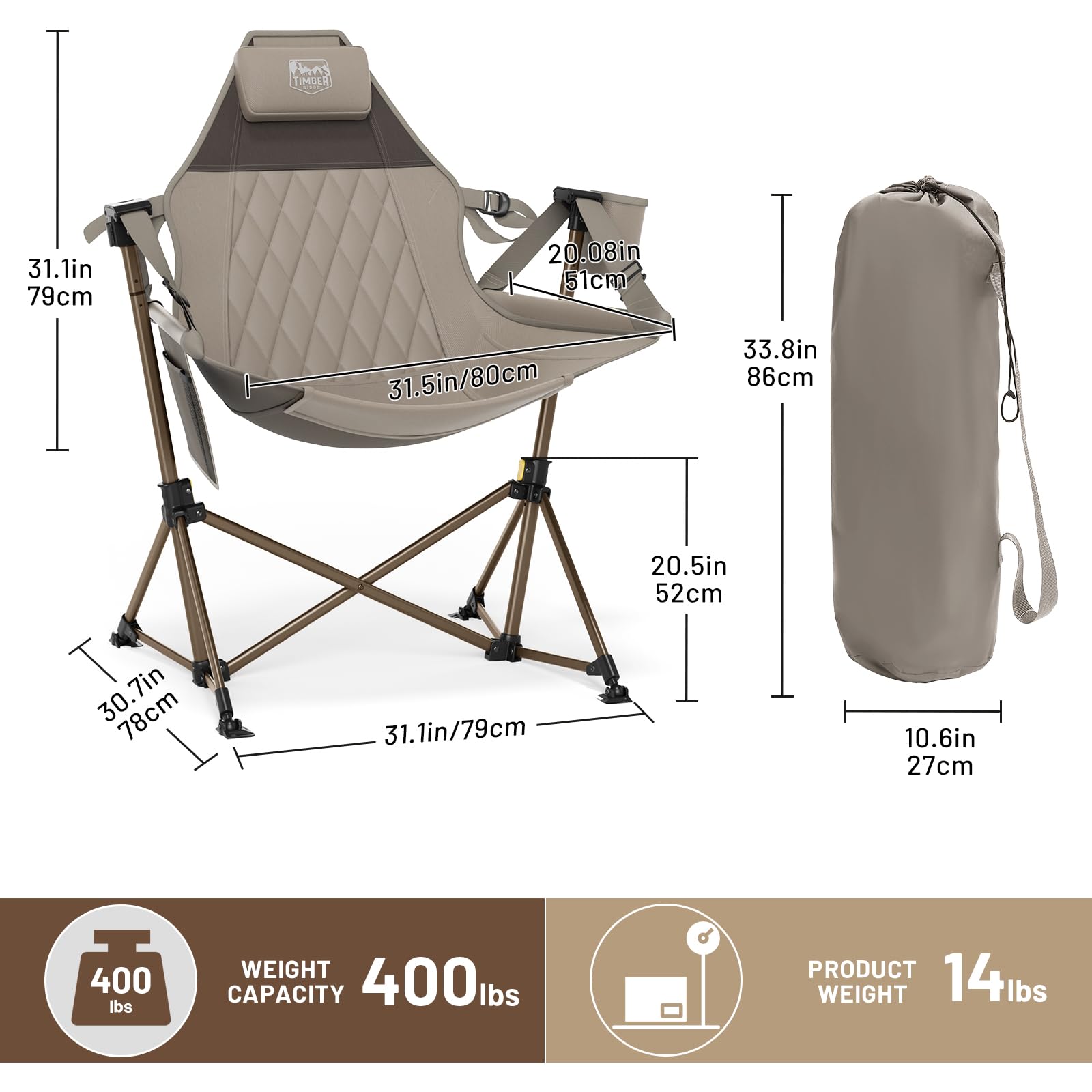 TIMBER RIDGE hammock chair automatic-lock ensures secure setup during camping or backyard use.