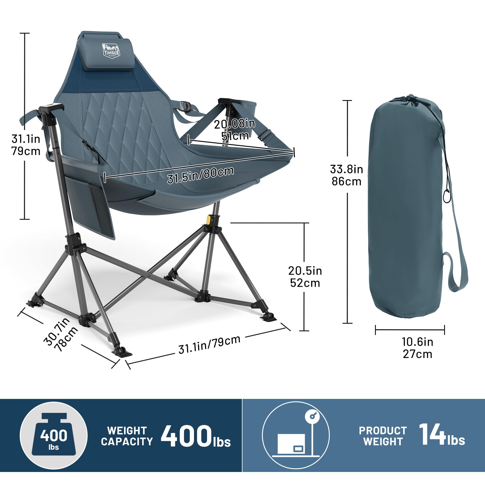 TIMBER RIDGE Hammock Chair blue fabric evokes calm outdoor vibes for relaxed lounging
