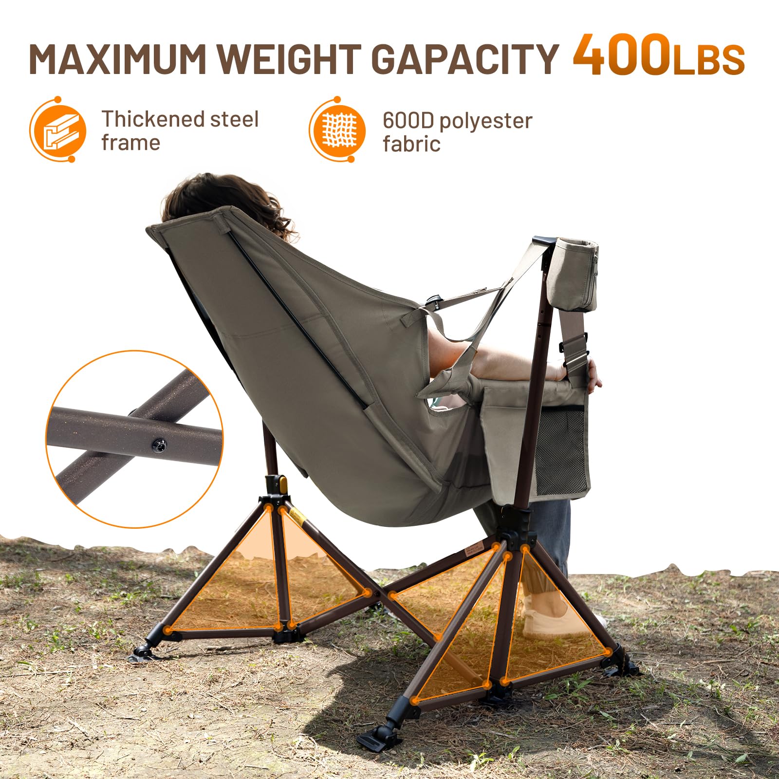 TIMBER RIDGE hammock chair cup-holder and pocket keep essentials within reach.