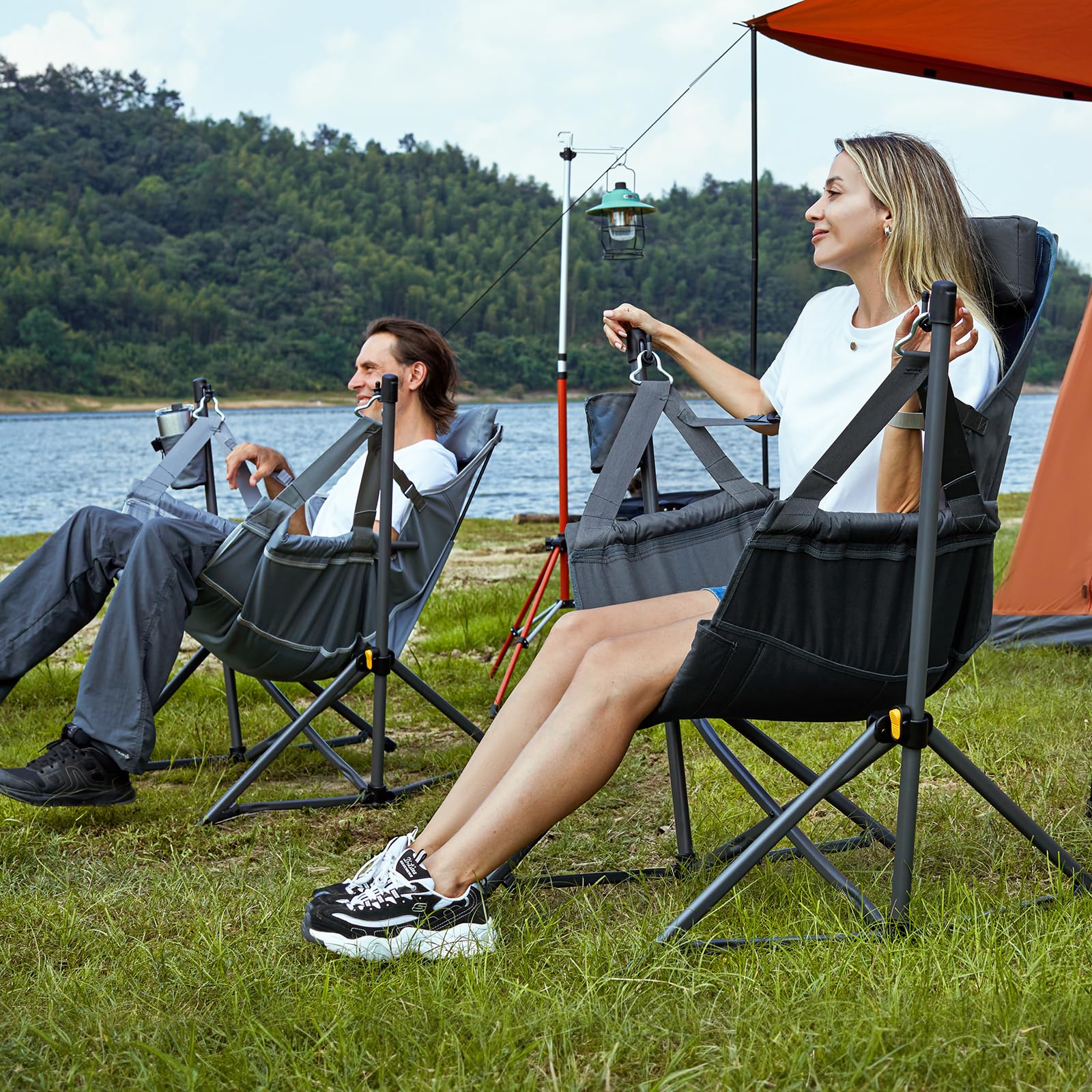TIMBER RIDGE hammock chair folded-compact demonstrates easy portability for travel.