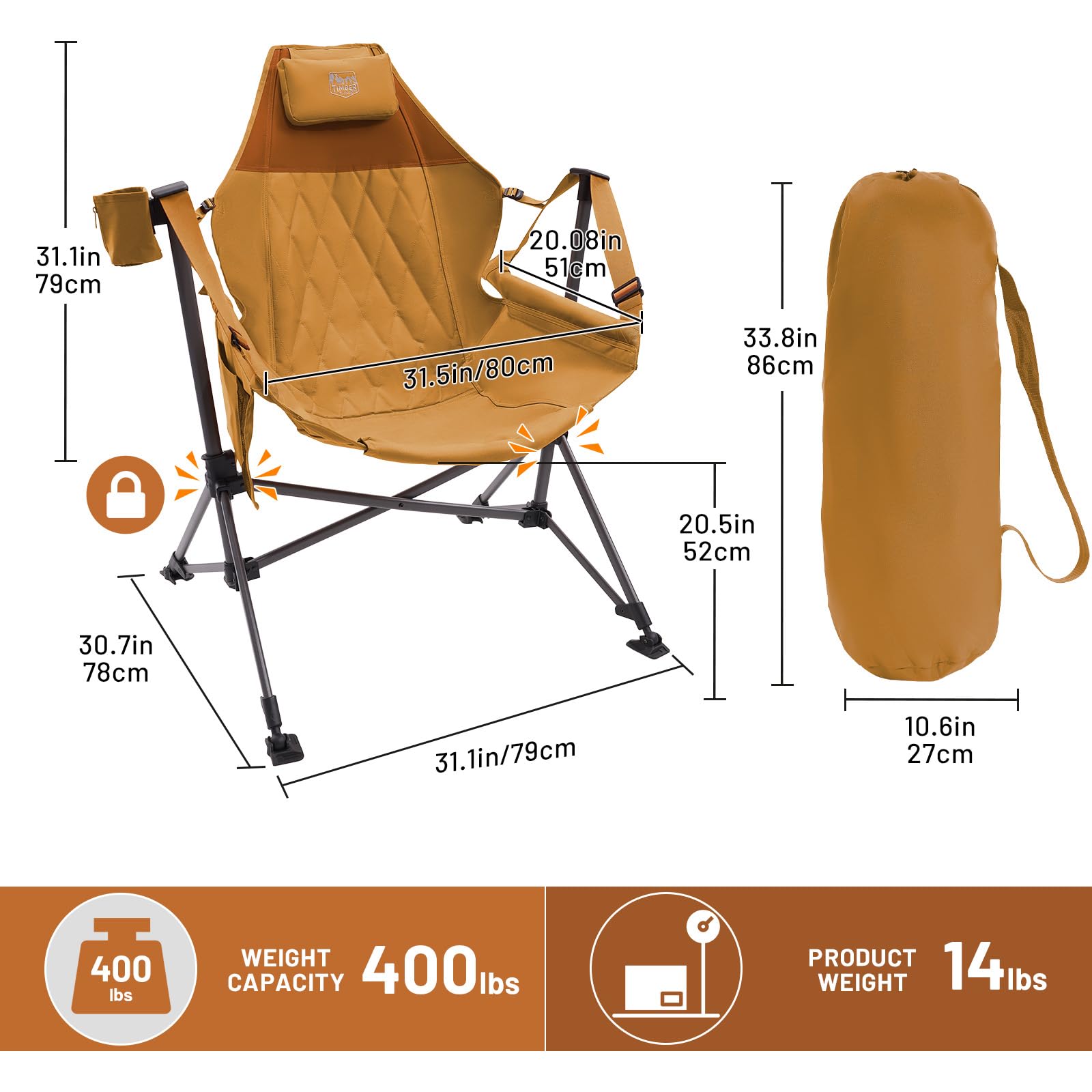 TIMBER RIDGE hammock chair folded for quick setup and portability
