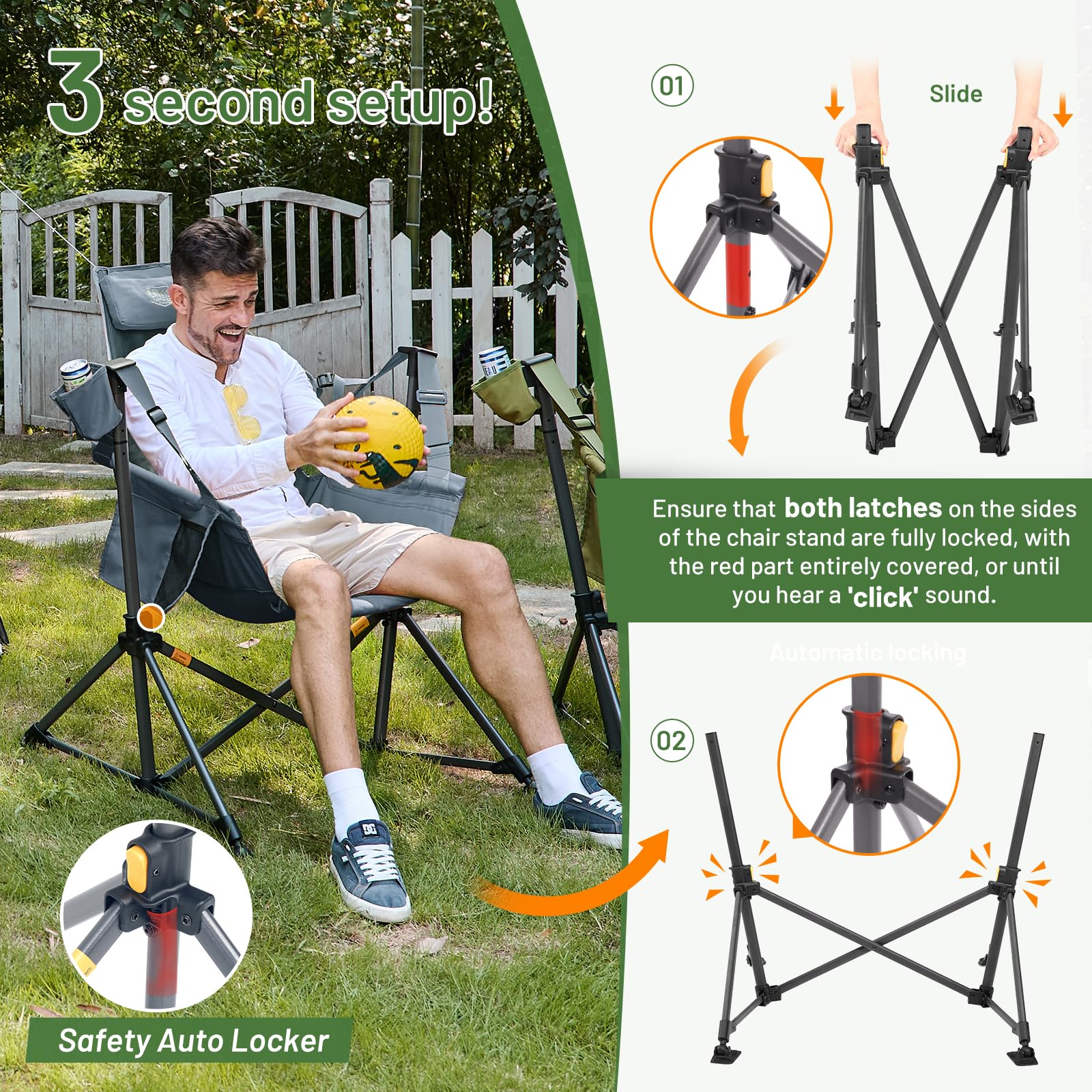 TIMBER RIDGE hammock chair non-slip feet stabilize on grass, deck, or dirt.