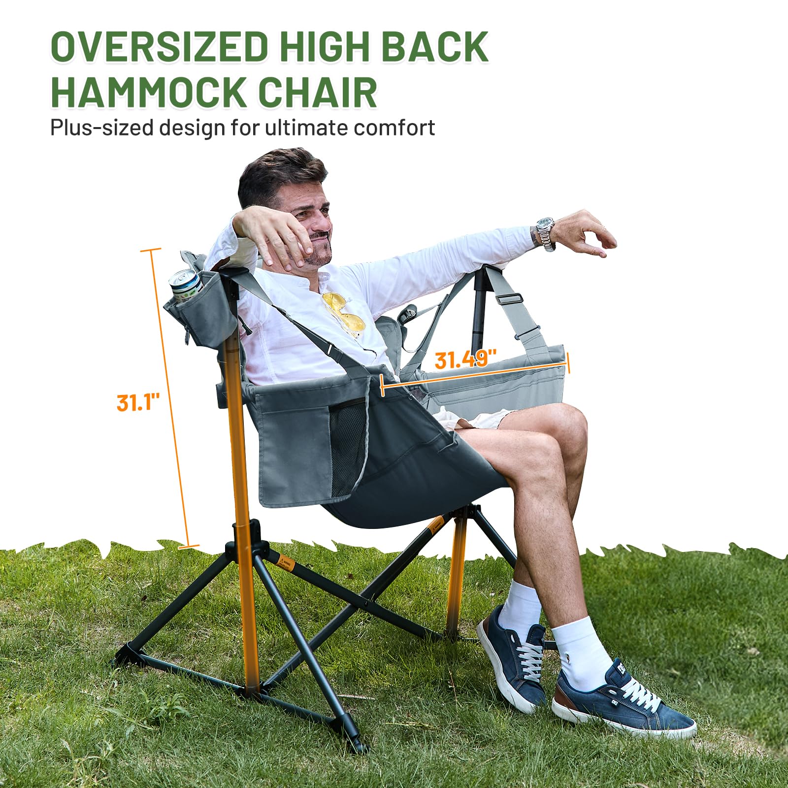 TIMBER RIDGE hammock chair padded seat and headrest enhance all-day comfort.