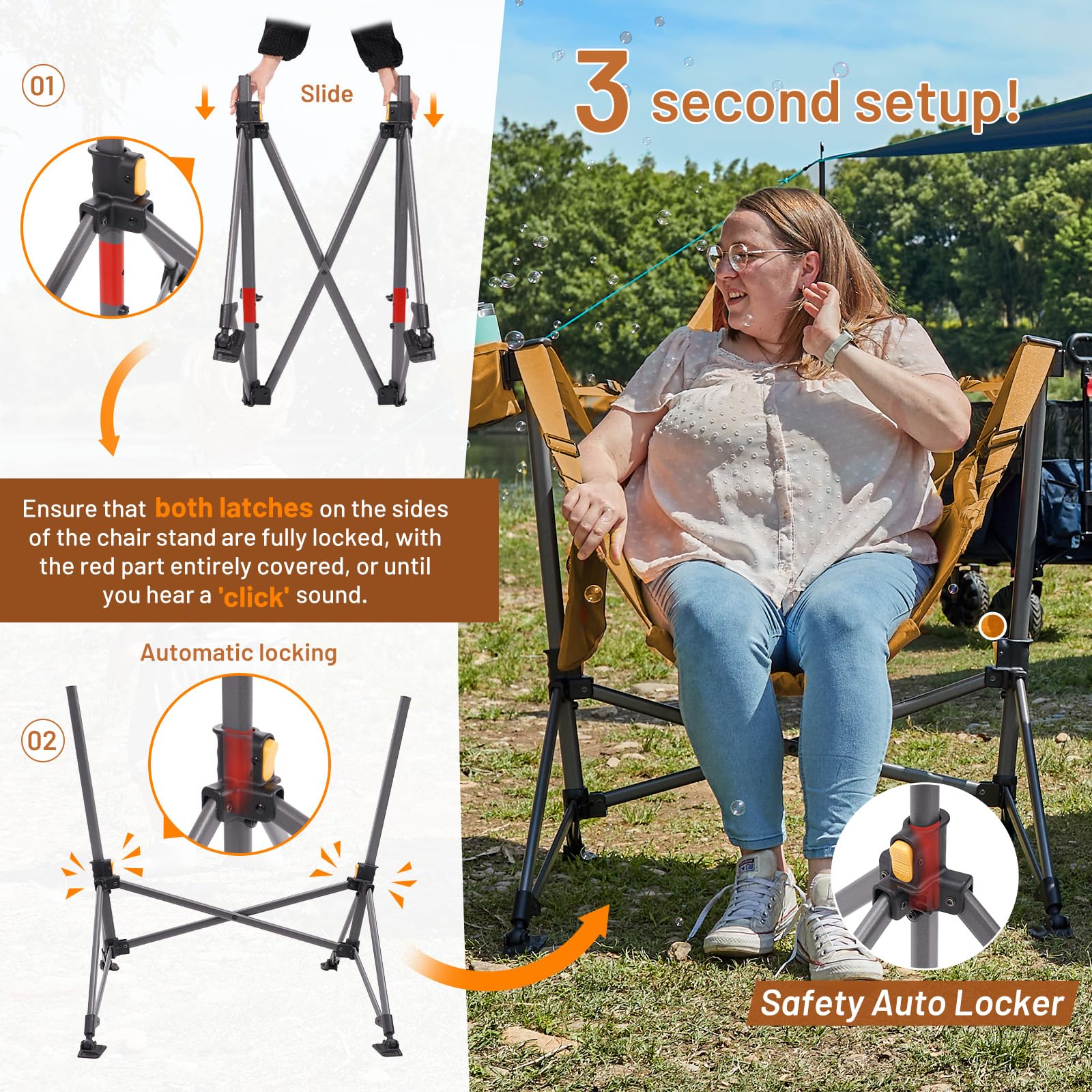 TIMBER RIDGE padded seat and headrest enhance outdoor relaxation
