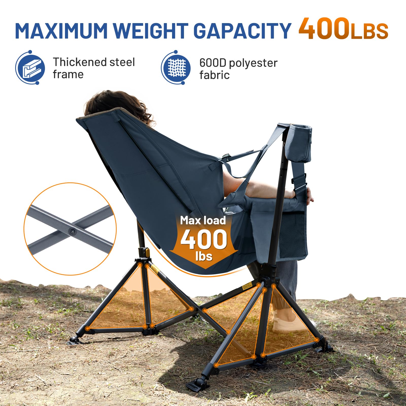 TIMBER RIDGE Hammock Chair steel frame emphasizes sturdy quick setup during outdoor use