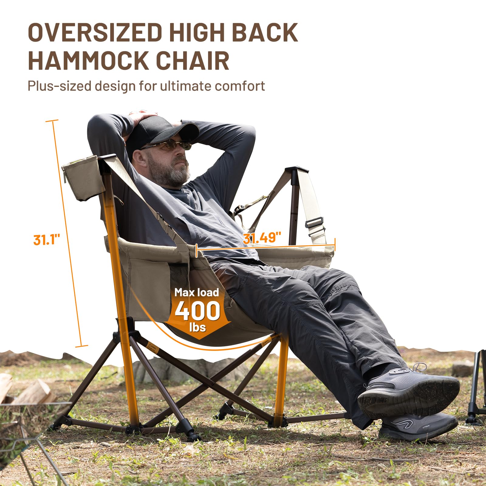 TIMBER RIDGE hammock chair tan fabric complements outdoor setups beautifully.
