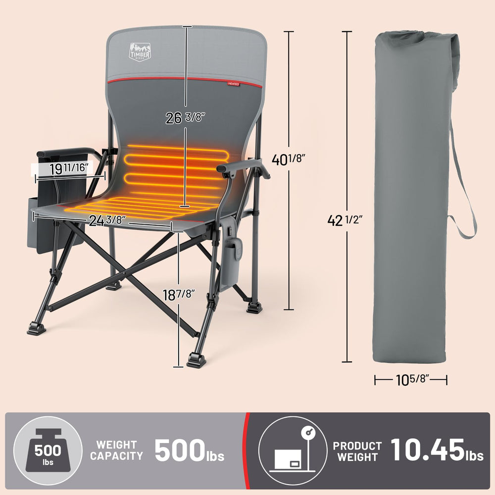 TIMBER RIDGE heated chair cup holder supports beverages during outdoor camping.