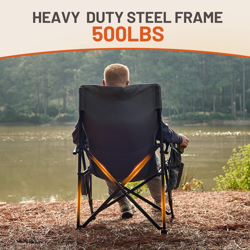 TIMBER RIDGE heated chair 500 lbs capacity supported by reinforced steel frame.